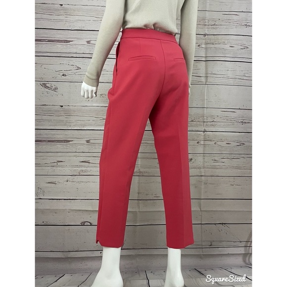 TOPSHOP Cropped Front Pleat Notch Hem Coral Red Trousers Dress Pants - Picture 2 of 4